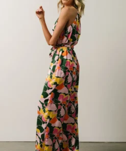 SL Mallory High Neck Jumpsuit | Pink + Green Multi Floral