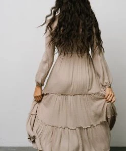 HAY Dresses Marcus Tiered Dotted Midi Dress | Beige