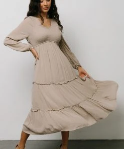 HAY Dresses Marcus Tiered Dotted Midi Dress | Beige