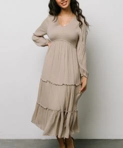 HAY Dresses Marcus Tiered Dotted Midi Dress | Beige