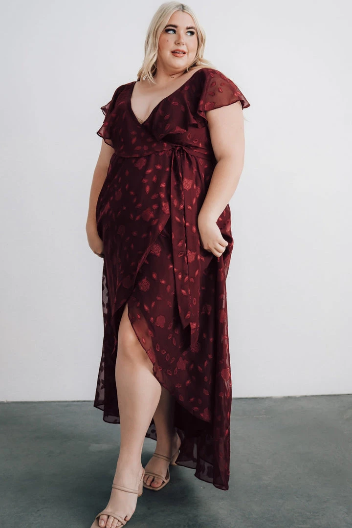 BB Custom Marion Jacquard Ruffle Maxi Dress | Merlot 2 BB Custom Marion Jacquard Ruffle Maxi Dress | Merlot