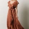 BB Custom Marion Jacquard Ruffle Maxi Dress | Rosy Brown Dresses