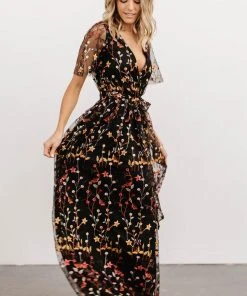 BB Custom Dresses Marseille Embossed Maxi Dress | Black Multi Floral