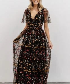 BB Custom Dresses Marseille Embossed Maxi Dress | Black Multi Floral