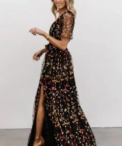 BB Custom Dresses Marseille Embossed Maxi Dress | Black Multi Floral