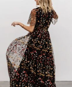 BB Custom Dresses Marseille Embossed Maxi Dress | Black Multi Floral