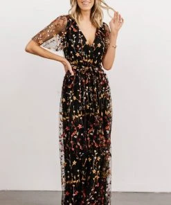 BB Custom Dresses Marseille Embossed Maxi Dress | Black Multi Floral