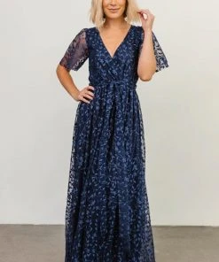 BB Custom Dresses Marseille Embossed Maxi Dress | Blue