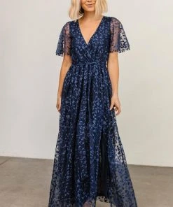 BB Custom Dresses Marseille Embossed Maxi Dress | Blue