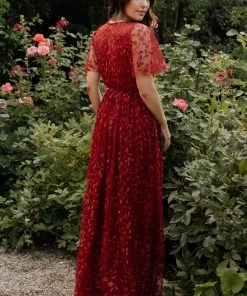 BB Custom Marseille Embossed Maxi Dress | Crimson