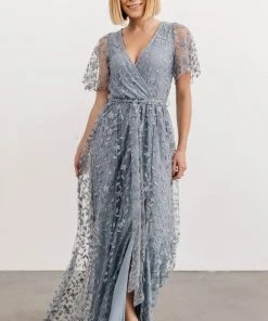 BB Custom Marseille Embossed Maxi Dress | Dusty Blue