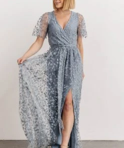 BB Custom Marseille Embossed Maxi Dress | Dusty Blue