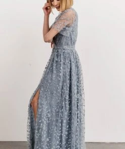 BB Custom Marseille Embossed Maxi Dress | Dusty Blue