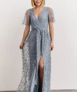 BB Custom Marseille Embossed Maxi Dress | Dusty Blue