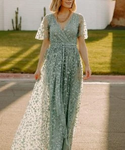 BB Custom Marseille Embossed Maxi Dress | Eucalyptus Dresses