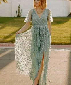 BB Custom Marseille Embossed Maxi Dress | Eucalyptus Dresses