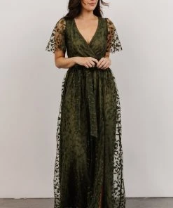 BB Custom Marseille Embossed Maxi Dress | Olive