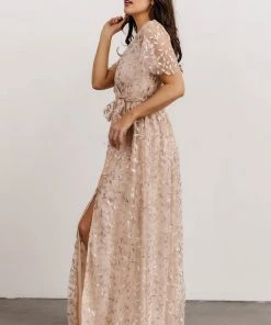 BB Custom Marseille Embossed Maxi Dress | Sequin Champagne 14 BB Custom Marseille Embossed Maxi Dress | Sequin Champagne
