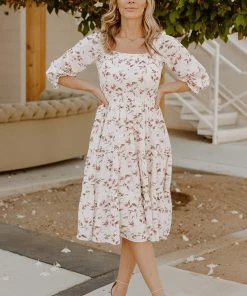 BB Custom Dresses Marta Smocked Midi Dress | Berry Floral