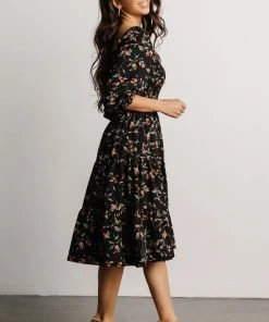 BB Custom Marta Smocked Midi Dress | Black Floral Dresses