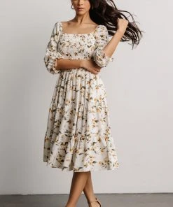 BB Custom Dresses Marta Smocked Midi Dress | Golden Floral