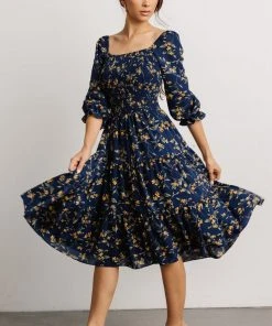 BB Custom Marta Smocked Midi Dress | Navy Floral Dresses