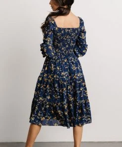 BB Custom Marta Smocked Midi Dress | Navy Floral Dresses