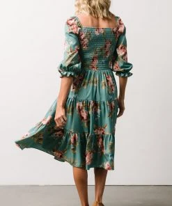 BB Custom Marta Smocked Midi Dress | Persian Green Floral Dresses