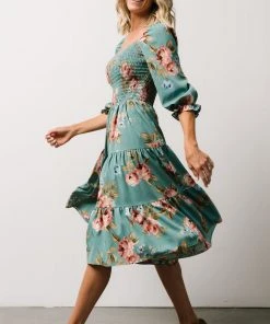 BB Custom Marta Smocked Midi Dress | Persian Green Floral Dresses