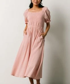 HAY Martha Smocked Midi Dress | Dusty Pink Dresses