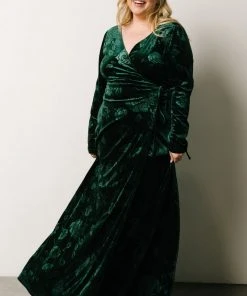 BB Custom Maxi Dresses Matthews Embossed Velvet Maxi Dress | Emerald