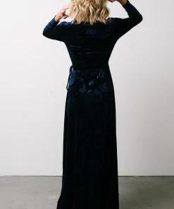 BB Custom Dresses Matthews Embossed Velvet Maxi Dress | Navy
