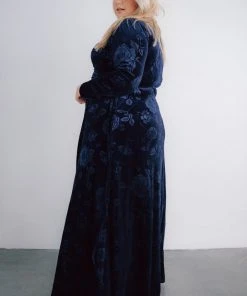 BB Custom Dresses Matthews Embossed Velvet Maxi Dress | Navy