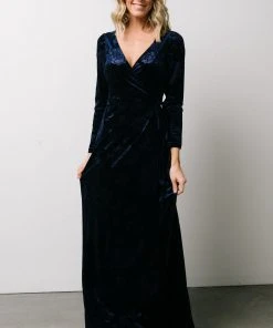 BB Custom Dresses Matthews Embossed Velvet Maxi Dress | Navy