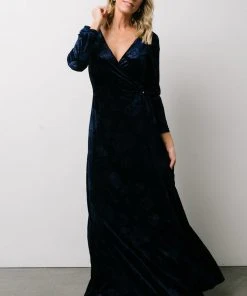 BB Custom Dresses Matthews Embossed Velvet Maxi Dress | Navy