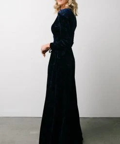 BB Custom Dresses Matthews Embossed Velvet Maxi Dress | Navy