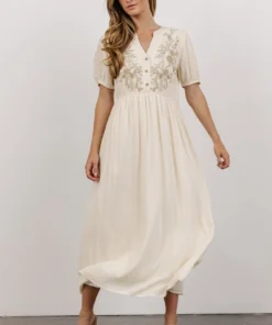 POL Dresses Maven Embroidered Midi Dress | Vintage Cream