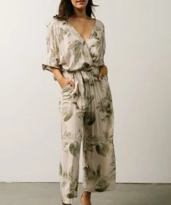 DF Maxwell Jumpsuit | Cream + Sage Palm Print