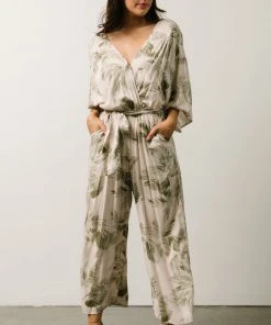 DF Maxwell Jumpsuit | Cream + Sage Palm Print