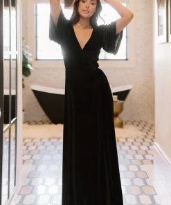 BB Custom Meghan Velvet Wrap Maxi Dress | Black Dresses