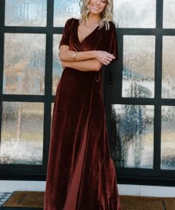 BB Custom Meghan Velvet Wrap Maxi Dress | Bronze Dresses 16 BB Custom Meghan Velvet Wrap Maxi Dress | Bronze Dresses