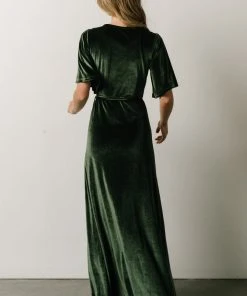 BB Custom Dresses Meghan Velvet Wrap Maxi Dress | Deep Green