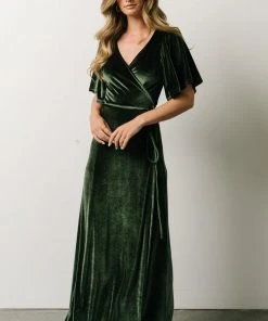 BB Custom Dresses Meghan Velvet Wrap Maxi Dress | Deep Green