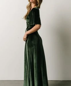 BB Custom Dresses Meghan Velvet Wrap Maxi Dress | Deep Green