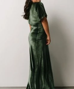 BB Custom Dresses Meghan Velvet Wrap Maxi Dress | Deep Green