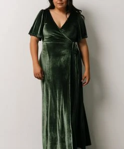 BB Custom Dresses Meghan Velvet Wrap Maxi Dress | Deep Green