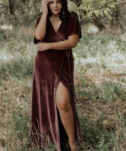 BB Custom Dresses Meghan Velvet Wrap Maxi Dress | Dusty Plum