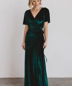 BB Custom Meghan Velvet Wrap Maxi Dress | Emerald Dresses