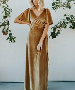 BB Custom Meghan Velvet Wrap Maxi Dress | Gold