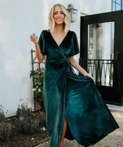 BB Custom Dresses Meghan Velvet Wrap Maxi Dress | Jade